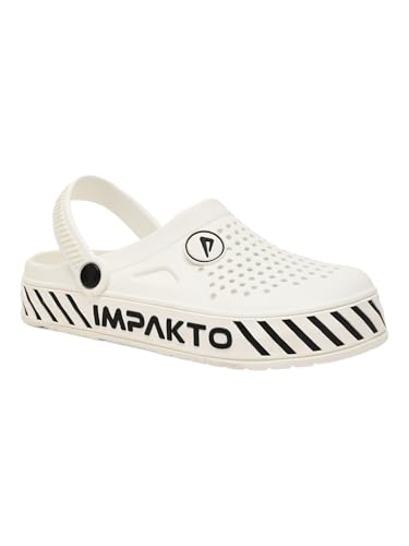 Impakto Slide Wave Comfortable Classic Ultra Soft Daily Used, Lightweight with Adjustable Back Strap Design Clog & Slippers for Men's & Boy's (White, UK Footwear Size System, Adult, Men, Numeric, Medium, 9)
