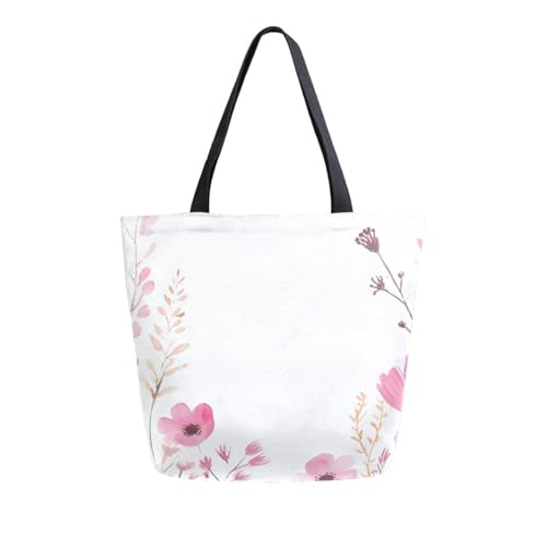 Extra Large Shoulder Tote Bag for Beach Travel Weekender Gym Watercolor Wildflowers Pink Flowers Reusable Grocery Canvas Shopping Bag