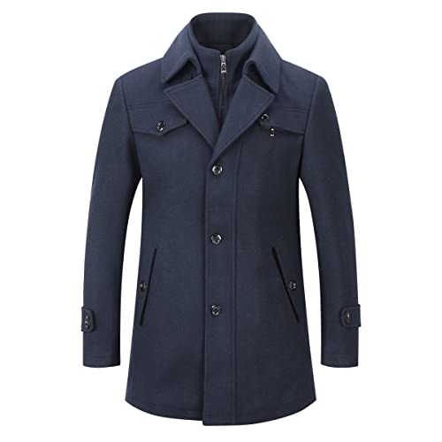 YOUTHUP Hombres Abrigo de Lana Invierno Regular Fit Trenca Gabardina para Hombre, Azul, M