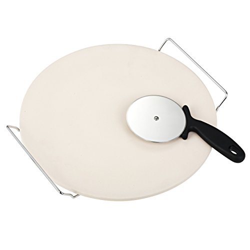 VonShef 15 Inch Ceramic Pizza Stone Set With Heavy Duty Chrome Stand with FREE Pizza Cutter - Thumbnail 3