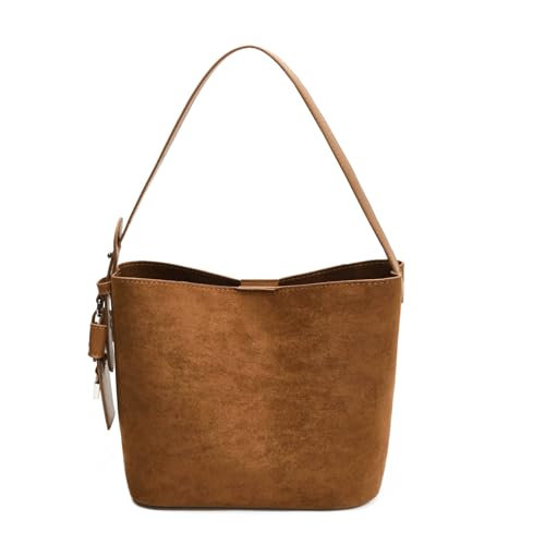 HJMND Bolsa bucket de camurça, bolsas de camurça, para mulheres, marrom, bolsa de ombro único, bolsa transversal, bolsa de férias, Marrom