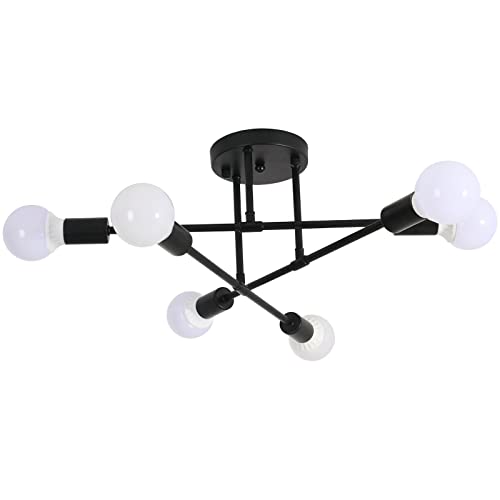 WGFJKI Lámpara de Techo Sputnik de 6 Luces de Mediados de Siglo con Base E26 para Granja, Dormitorio, Comedor, Cocina, Oficina, Tienda, lámparas Decorativas