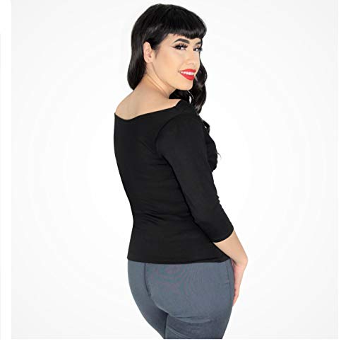 Camiseta negra de manga tres cuartos con solapa XS-2XL miniatura 2