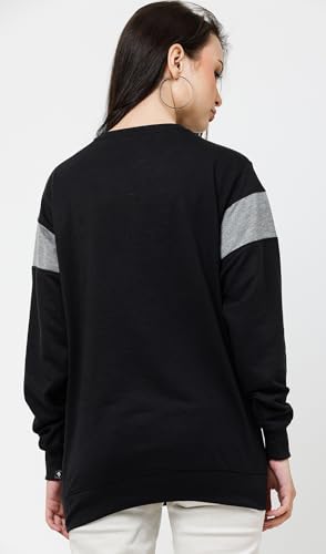 Image of LEOTUDE Women's Loopknit Boyfriend /Loose Fit Round Neck Sweatshirt (Color Black)