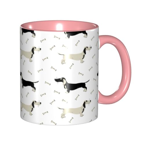 犬の手描きイラスト マグカップ コーヒーカップ Pink 食器 陶器 カラーマグ タンブラー Coffee Cup お茶 朝食カップ まぐカップ おしゃれ 人気 誕生日ギフト 夫婦 カップル 贈り物 プレゼント 創意コップ 330ml Pink