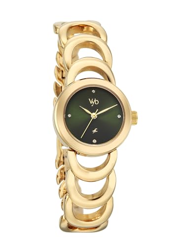 Image of Fastrack Vyb Bliss with Quartz Analog Green Dial Gold Alloy Strap Watch for Girls - FV60131YM01W