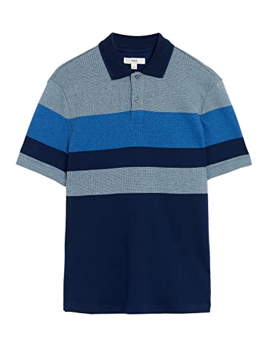 Image of Marks & Spencer Mens Striped Cotton Collared Neck Regular Fit Polo Shirt