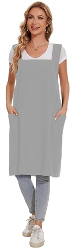Hawholm Linen Cotton Aprons for Women Smock Cross-Back Apron with Pockets