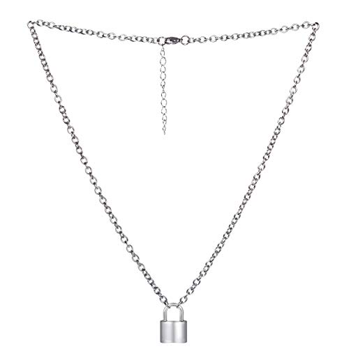 Wisdompro Lock-Shape Pendant Necklace, Stainless Steel Punk Lock Chain Necklace for Men and Women2