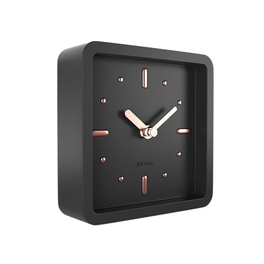 Driini Modern Mid Century Desk & Shelf Clock (Black Rose Gold) - Battery Operated with Silent, Analog Movement – Small Tabletop Clocks for Office – Perfect for Mantle, End Table, Desktop or Nightstand
