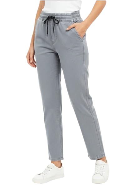 Image of Women Elastic Waist Denim Style Jeans ice Blue Colour