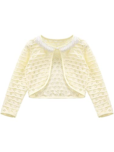 easyforever Girls Long Sleeves Shrug Sweaters Kids Lace Bolero Cardigan Shrug Button Closure Bolero Dress Cover Up