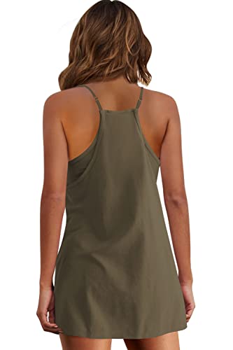 Image of Panadila Womens Summer Sleeveless Mini Dress V Neck Spaghetti Strap Sundress Athletic Short Dress with Pockets