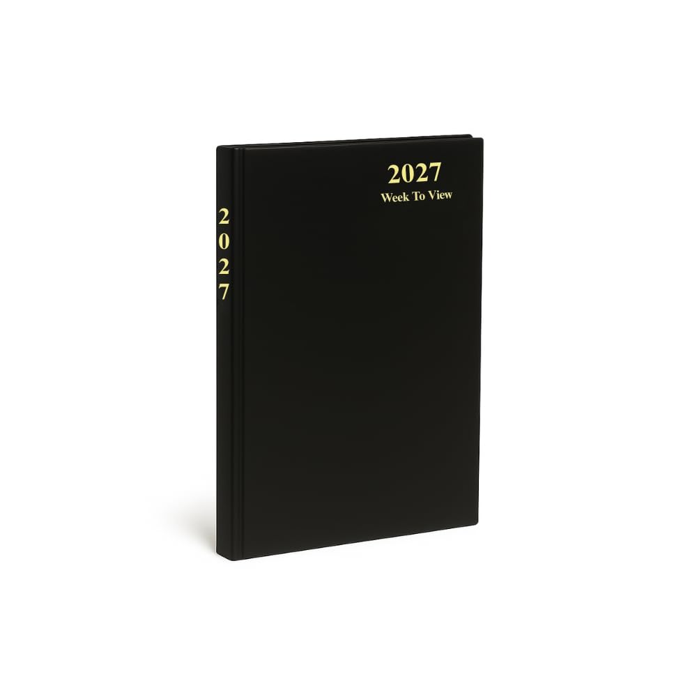 eMKay® 2027 A5 Week-to-View Classic Diary – Hardback Casebound Organiser | A5 Week Per View Planner with Ribbon Marker & UK Content (BLACK)