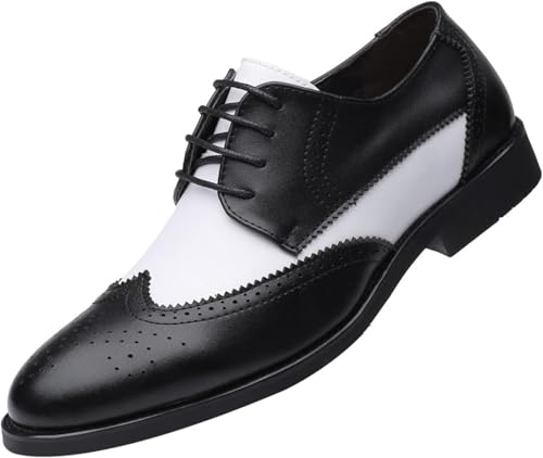 Men's Two Tone Brogue Shoes with Lace up Wingtip Oxfords Comfortable Casual Ball Leather Formal Shoes