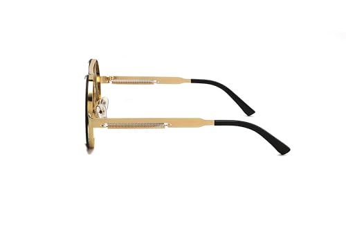 Technigadgets Vinh Round Steampunk Sunglasses Retro Metal Frame Eyeglasses For Men Women Outdoor Fashion Eyewear Driving UV Protection Mens Womens Gift Gold/Black3