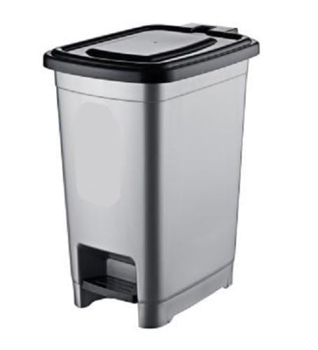 Outdoor Indoor Rubbish Bin 10 Litre Pedal Bin, Waste Paper Dustbin Garbage Trash Bins Plastic Storage Basket For Garden Kitchen Bathroom (Silver)