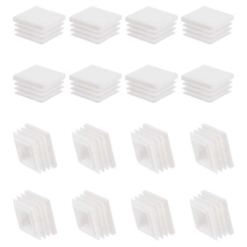 Image of PATIKIL Square Plastic Plug, 16 Pcs 1.18 Inch /30mm Tubing Insert End Caps Plastic Plug Cap for Square Tubes Chair Legs Furniture Metal Tubing Hardware Plugs Fences, White