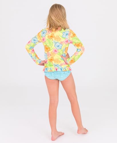 Image of RuffleButts Happy Hula Long Sleeve Ruffled Rash Guard 2-Piece - 10