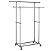 SONGMICS Portant Double Barre, Porte-vêtements, Mobile, Extensible Entre 87 à 150 cm, avec roulettes et Étagère de Rangement, Capacité de Charge 70 kg, pour Manteaux, Écharpes, Gris LLR13GY