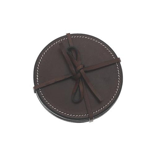 4PC Round Genuine Leather Coasters Tan by ih casa décor - Used condition - Image 4