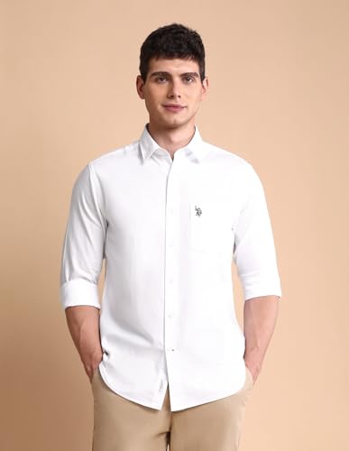 Image of U.S. Polo ASSN. Solid Tailored Fit Cotton Shirts for Men - Full Sleeve Mens Casual Shirts