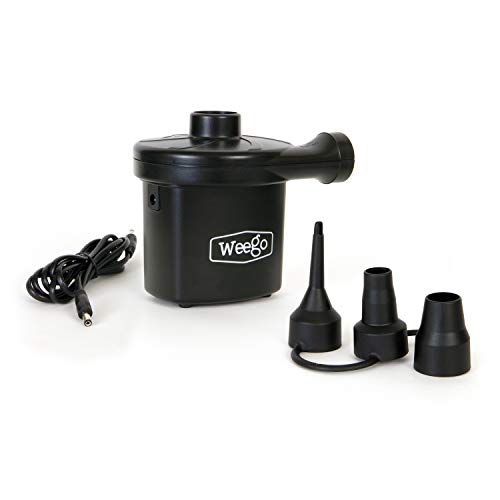Weego 12V Air Pump for Inflatables, 3 Nozzles, Inflates & Deflates (Works Jump Starters with 5.5 mm 12V Outputs) (JSPUMP)