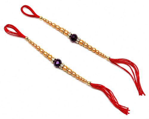 Image of Canfinity Premium Designer Rakhi Set for Brother Pack of 2 | Purple Crystal Beads & Golden Pearl Handmade Rakhi | Traditional Raksha Bandhan Thread Bracelet for Bhai | Fancy Festival Rakhi Gift | Skin Friendly, Lightweight, Comfortable, Durable & Elegant Design for Raksha Bandhan Celebration