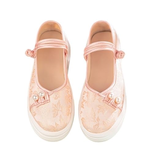 Platform Flower Embroidered Elegant Women's Shoes Chinese Traditional Ethnic Style Cheongsam Shoes Casual Comfort Ankle Strap Shoes Cosplay Footwear