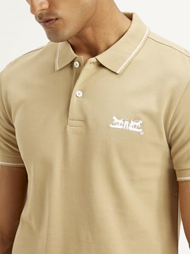Image of Levi's Men's Solid Slim Fit Polo T-Shirt Beige