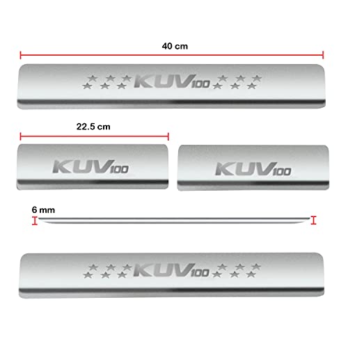Image of AC Door Sill /Foot Step Stainless Steel Scuff Plate Plates Compatible with Mahindra KUV-100 (Set of 4 Pcs)
