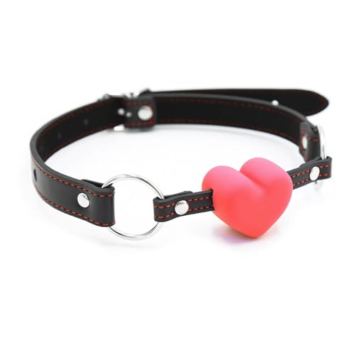 Image of DFsucces Leather Restraints Ball Mouth Plug Silicone Bondage Ball Gag Hollowed-Breathable Silicone Sex Gag Muzzles Adjustable Strap Bondage Harness Restraints( (Red-H1)
