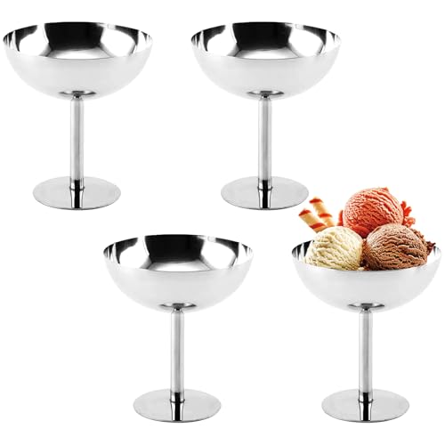 Mocifa 4 Pièces Coupes à Glace en Acier Inoxydable 300 ml Coupe à Glace Inox Sur Pied Bols à Dessert en Acier Inoxydable Bol à Crème Glacée pour Dessert...