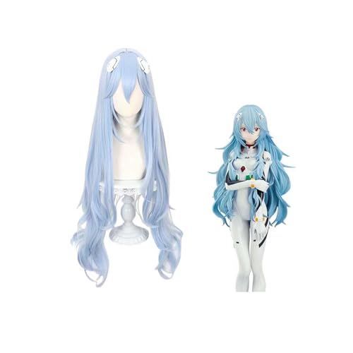 LAJOKING スイカコスプレ:綾波レイ ロングヘア コスプレウィッグ ヘアアクセサリー&ヘアネット付き 女性用コスチュームアクセサリー (水色)