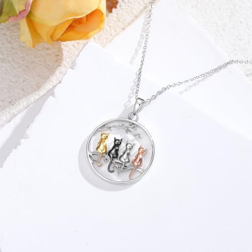 LONAGO Four Cats Tree Pendant Necklace Cat Necklace Sterling Silver Jewelry Gift for Women3