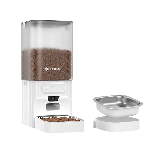 Image of Hi Focus 7L Automatic Cat Feeder with Camera, 5G WiFi Smart Pet Feeder for Cats & Dogs, 1080P HD Night Vision, App Control, 2-Way Audio, Voice Recording, 1-15 Meals, Jam-Free Dispenser