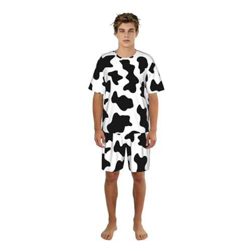 Pyjama homme imprimé vache noir et blanc ensemble d'été court à col rond