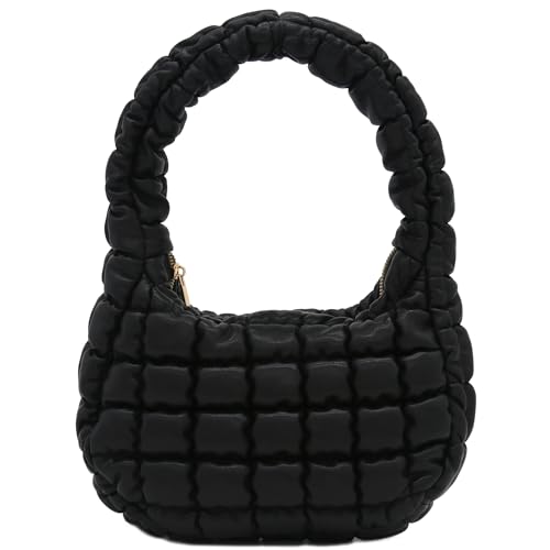 FashionPuzzle Lightweight Quilted Soft PU Leather Crescent Puffer Hobo Shoulder Bag