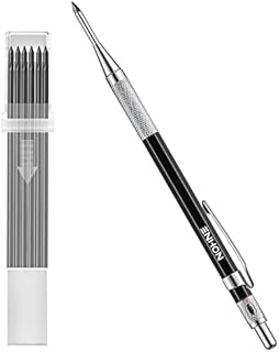 Enhon 2 MM Carpenter Pencils Set with 12 Marker Refills and Sharpener, Mechanical Carpenter Pencil Woodworking Marking Tool Solid Deep Hole Construction Pencil, Extended Needle-Nose Tip (Black)