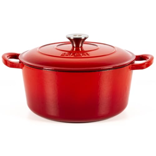Lätt Home Cocotte Hierro Fundido Esmaltado Roja. Cocotte Redonda 26x12 CM - 4,8 L. Olla Elegante, Resistente, Especial para Inducción y Apta para todos tipo de Cocina