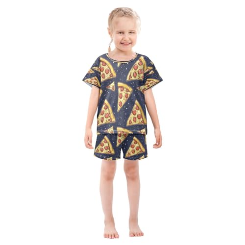 Pajama Sets Short Sleeve Pizza Slice Pattern on Blue Soft Cotton Summer Sleepwear 2 Piece PJS Size 5-14T4