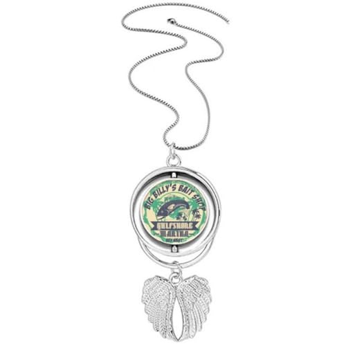 Collier poisson et noix de coco style art déco avec pendentif ailes d'ange