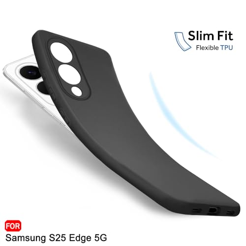Image of TheGiftKart Sleek Back Cover Case for Samsung Galaxy S25 Edge 5G | Slim Fit Protective Design | Ultra Matte Finish | Camera Protection Bump | Soft Silicon Cover for Samsung S25 Edge (Silicone, Black)
