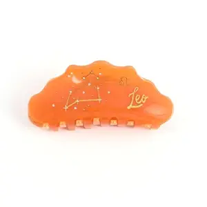Leo Zodiac Sign Hair Claw with Rhinestones, Orange Personalized Acetate Hair Clip for Women Gift 1 Piece