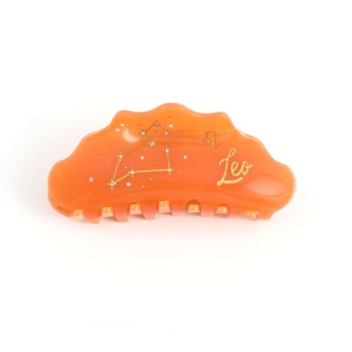 Leo Zodiac Sign Hair Claw with Rhinestones, Orange Personalized Acetate Hair Clip for Women Gift 1 Piece