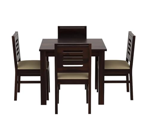 Image of Sheesham Wood Dining Table Set of 4 | Compact 4 Seater Wooden Dining Set for Home & Dining Room | Solid Wood Dining Table with Cushioned Chairs | Dark Walnut Finish