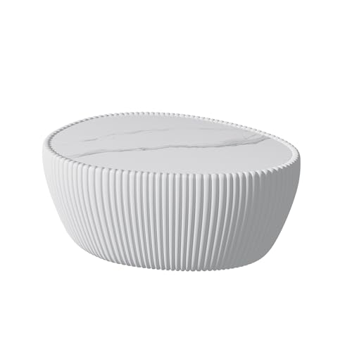 KEIKI 32.1" Goose Eggs Shape Coffee Table, Modern Sofa Side Table with Marble Top & Leather Wrap, Small End Table for Living Room, Bedroom, Office, White by KEIKI - Image 4