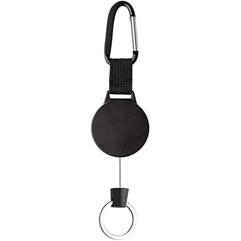 KUUQA Heavy Duty Retractable Key Chain Key Reel with 100cm Steel Wire Rope, Black Cover