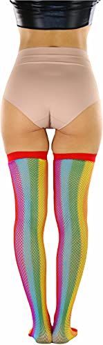 Image of ToBeInStyle Women's Rainbow Bright Multicolor Nylon Thigh High Stockings