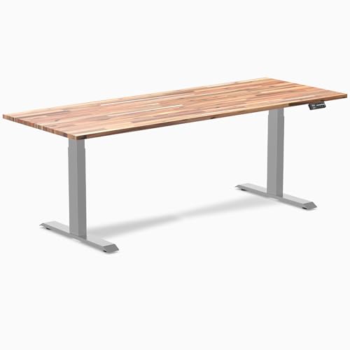 Image of Desky Electric Standing Desk, 80 x 30 inch Softwood Height Adjustable Sit Stand Desk, Dual Motor, Memory Presets, Ergonomic Workstation for Home Office - Acacia Wood Top